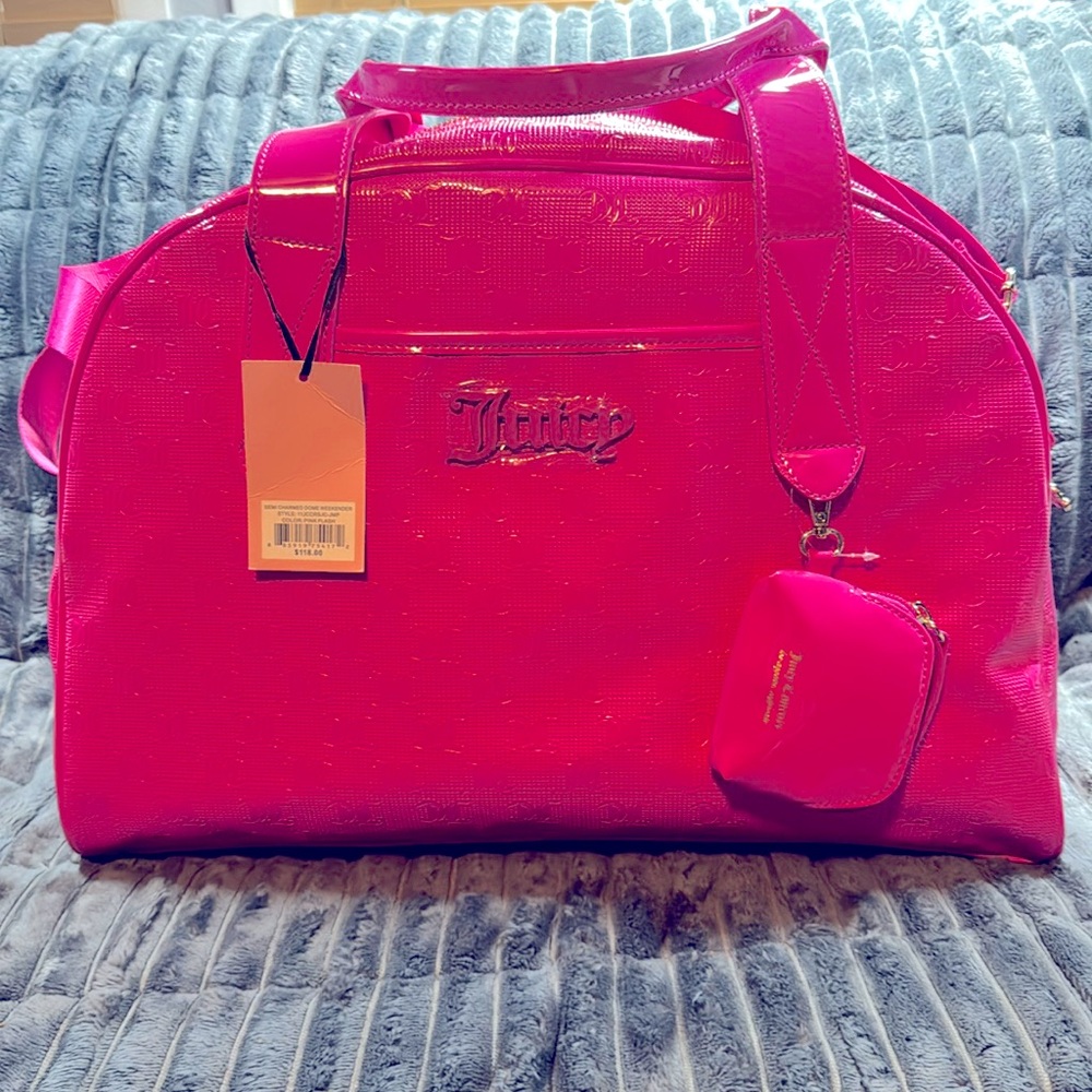 NWT: Juicy Couture Semi Charmed Dome Weekender in hot pink.